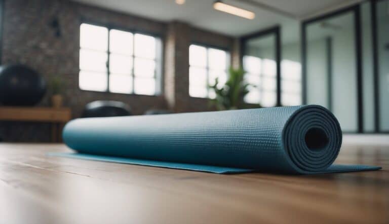 A yoga mat with proper alignment cues, props, and a clear space for movement to prevent injury